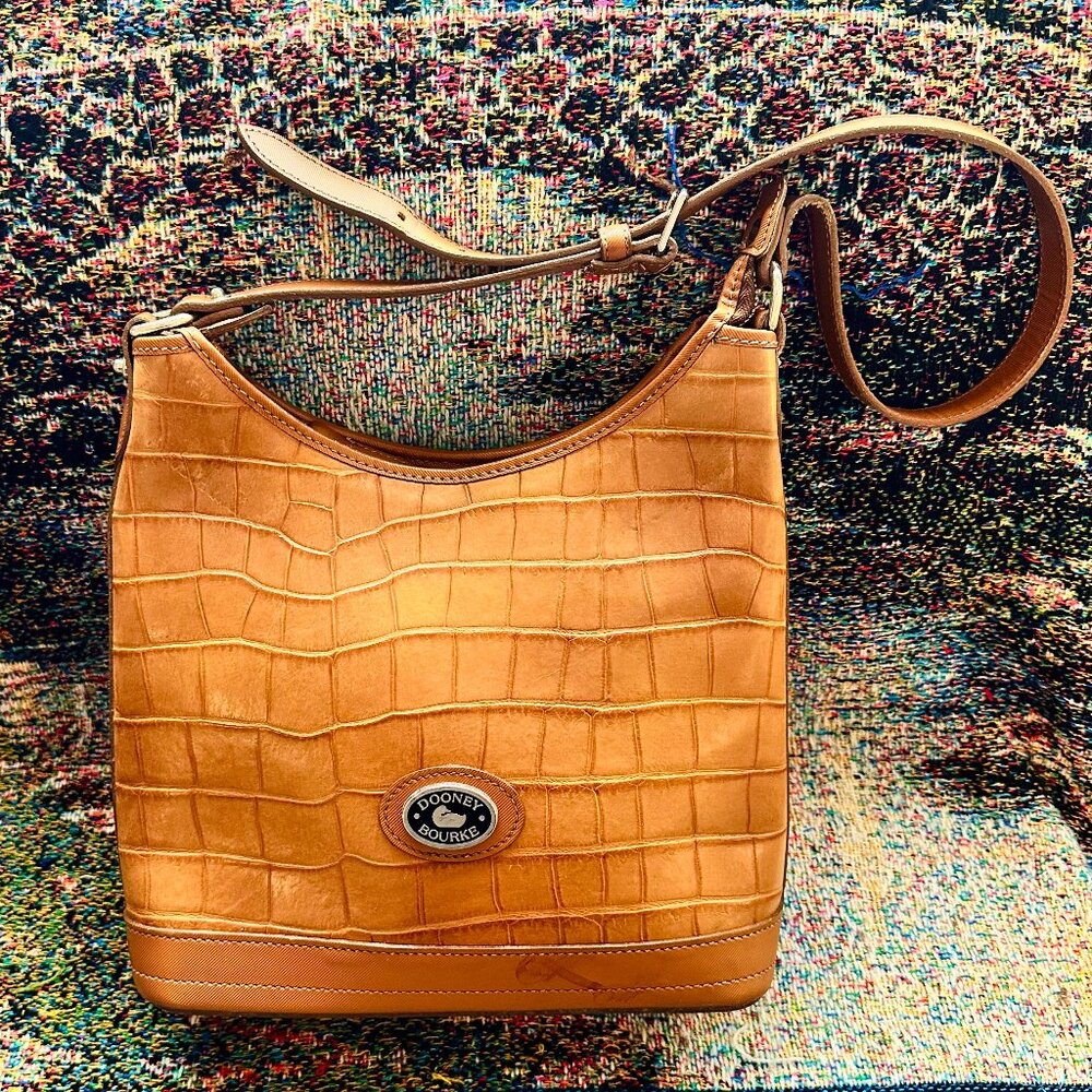 Dooney & Bourkey Brown/Orange Bucket Leather Tote Bag
